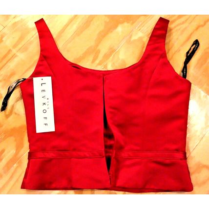 Bill Levkoff European Red Satin 2Pc Full Maxi Skirt Crop Top Rhinestone S-16 NEW
