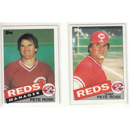 Two 1985 Topps Pete Rose cards #547 & #600 - Reds