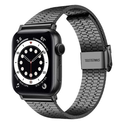 Seven-beads Double Safety Buckle Steel Replacement Strap Watchband For Apple Wat