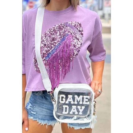 White GAME DAY Pattern Clear Shoulder Bag