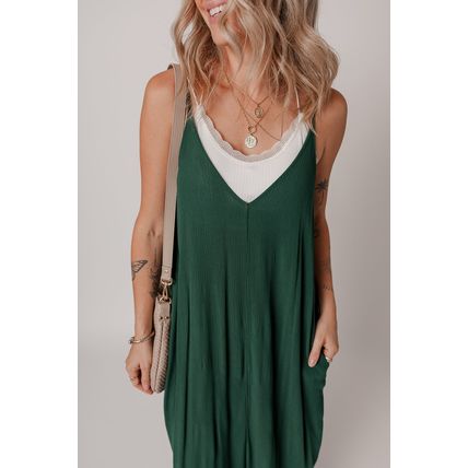 Duffel Green Spaghetti Straps Pocketed Slouchy Maxi Dress