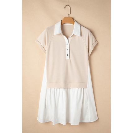 Jet Stream Shirt Collar Buttoned Patchwork Short Sleeve Mini Dress
