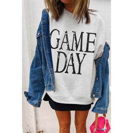 Black Vintage Washed GAME DAY Graphic Baggy Sweatshirt