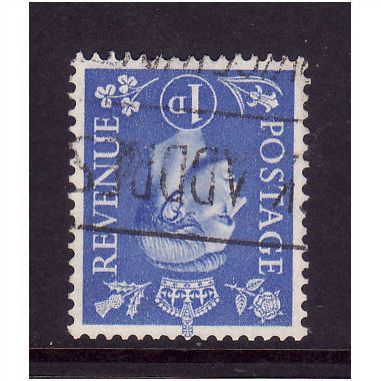 GREAT BRITAIN 1950 GEORGE VI SG 504i 1d PALE ULTRAMARINE WMK INVERTED FU #3