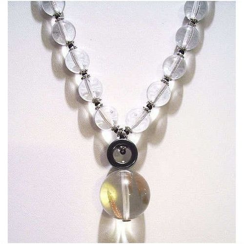 Necklace #tsc 14KG quartz & hematite crystal bead 16.25 inch costume jewelry