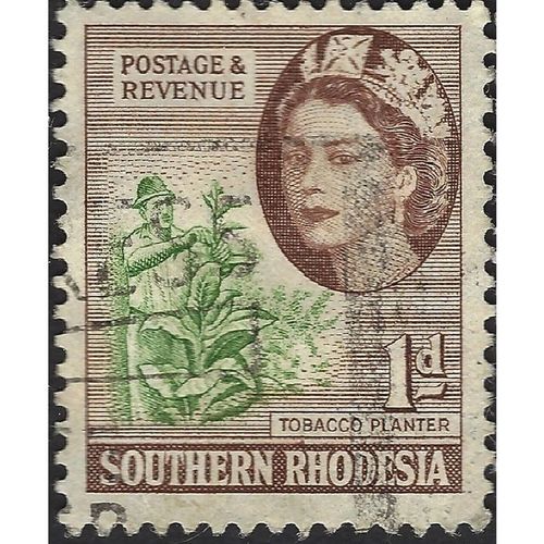 SOUTHERN RHODESIA, Tobacco Planter, brown, green 1953, 1d, #4