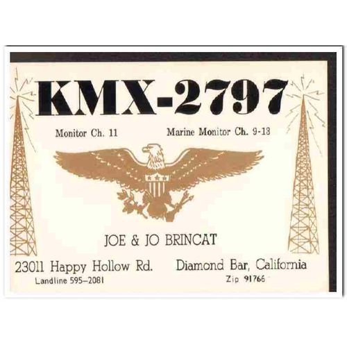 kmx-2797 joe brincat diamond bar calif 1960s cb qsl vintage postcard