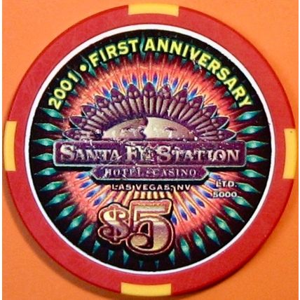 Santa Fe. $5 Casino Chip. Las Vegas, NV. 1st Anniversary. W44.