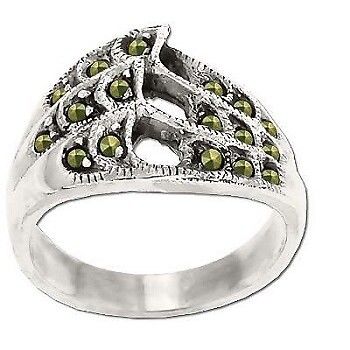Sterling Silver Genuine 17 Marcasite Wave Ring