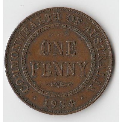 AUSTRALIA COIN - ONE PENNY 1934/ELIZABETH II/VF