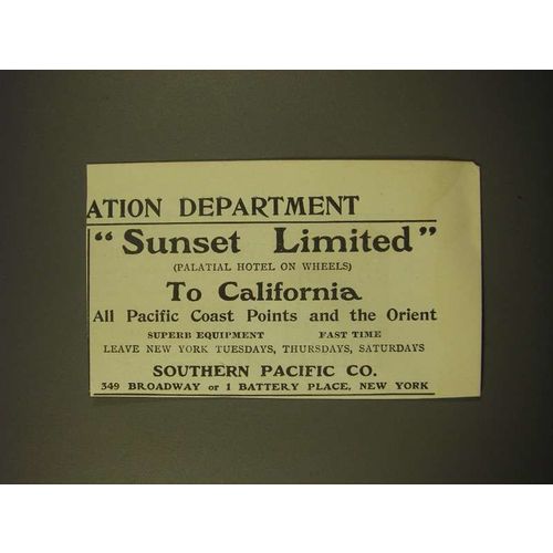 1902 Southern Pacific Co. Railroad Ad - (Palatial Hotel on Wheels)