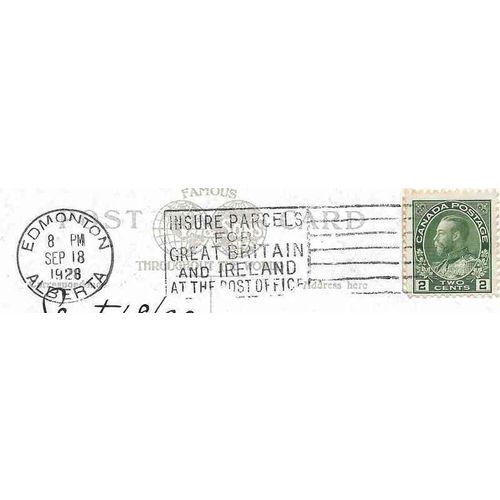 Canada Admiral Flag Slogan 1928 Edmonton Alberta "Insure Parcels For Great..."
