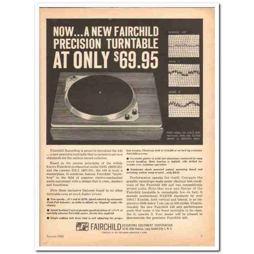 FAIRCHILD RECORDING EQUIPMENT CORP 1960 Model 440 turntable vintage ad