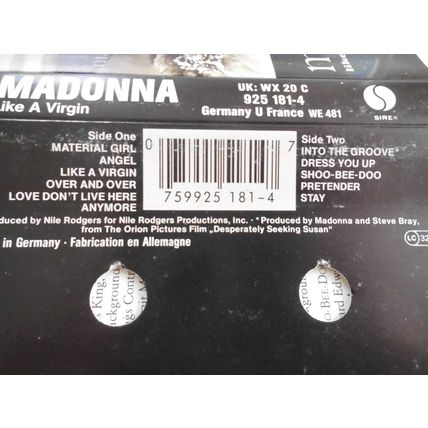 MADONNA CASS ALBUM. LIKE A VIRGIN .1985. SIRE WX 20 C. 925181-4,SILVER LABEL. EX