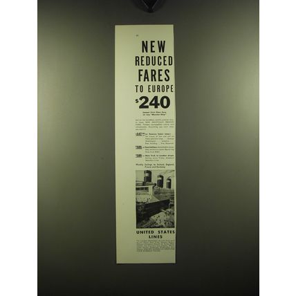1931 United States Lines Ad - New reduced fares to Europe $240