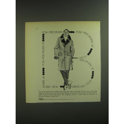 1974 Borg Kingston Coat Ad - Posh Performers by Borg