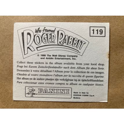 Who Framed Roger Rabbit Sticker # 119 (B) unused 1988 Panini Disney