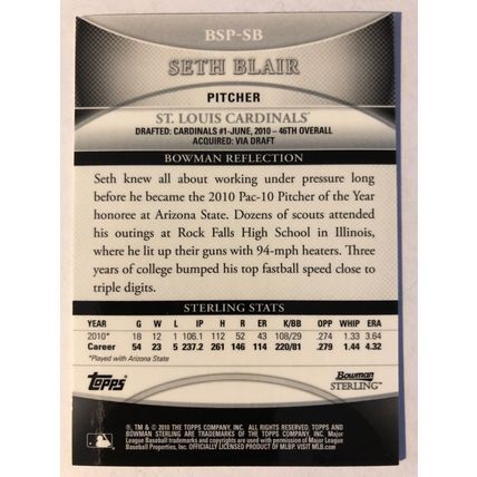 2010 Bowman Sterling Prospect Autographs #BSP-SB Seth Blair