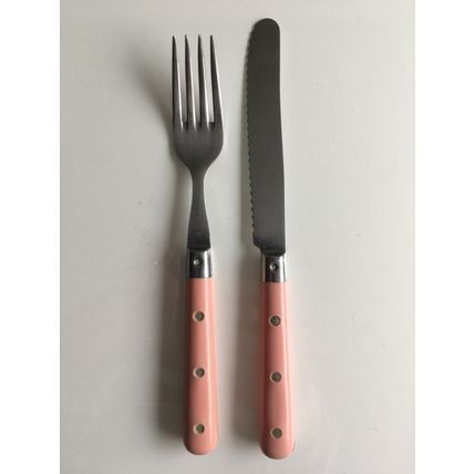 VINTAGE FRENCH PINK HANDLED KNIFE & FORK (CUTLERY PAIR)