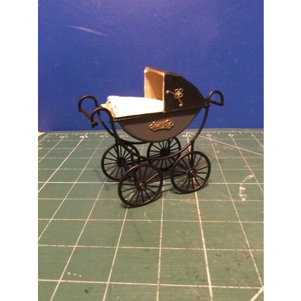 Grey Dressed Pram (A) 1:12th Dolls House Miniature