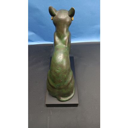 Excellent Pasargad DC Vintage Bronze Egyptian Cat Sculpture Heavy Weight Green