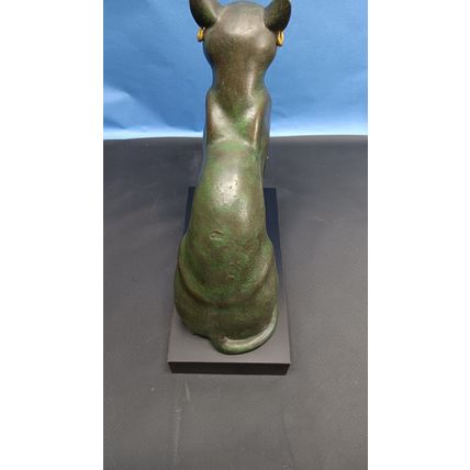 Excellent Pasargad DC Vintage Bronze Egyptian Cat Sculpture Heavy Weight Green