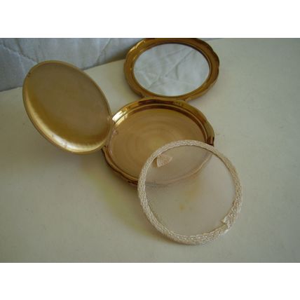 Vintage IRIS Powder Compact Gold Sunburst Art Deco Engine Turned Case 1930s