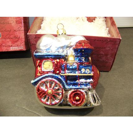 Hallmark Festive Locomotive Crown Reflections Keepsake Ornament Blown Glass 1998