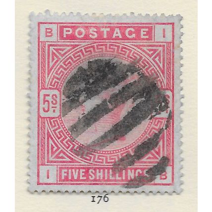 5/- ROSE ON BLUED PAPER QV GB 1884 USED CLASSIC SG176 176 SG DUMB PMK possrepair