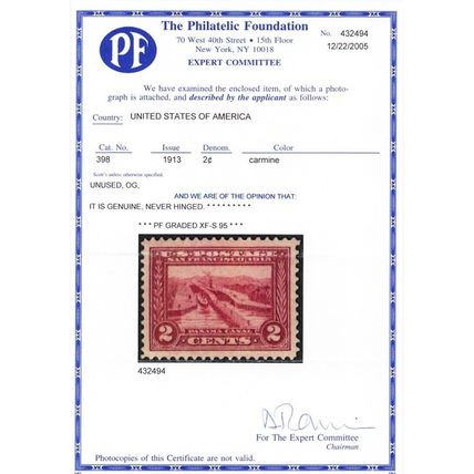 398, Mint NH 2¢ XF/Superb With Graded 95 PFC * Stuart Katz