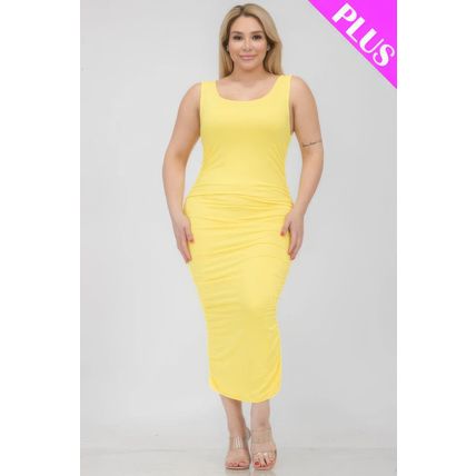 Women's Plus Size Square Neck Ruched Bodycon Midi Dress