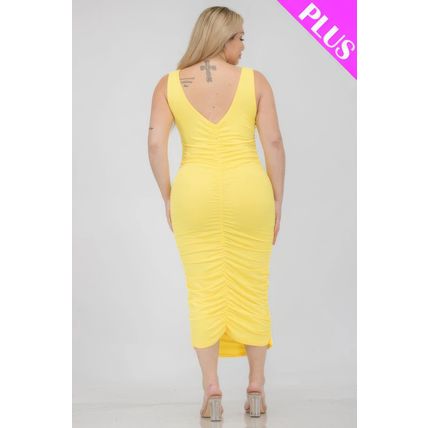 Women's Plus Size Square Neck Ruched Bodycon Midi Dress
