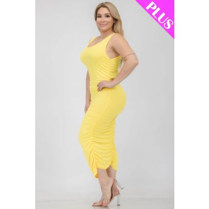 Women's Plus Size Square Neck Ruched Bodycon Midi Dress
