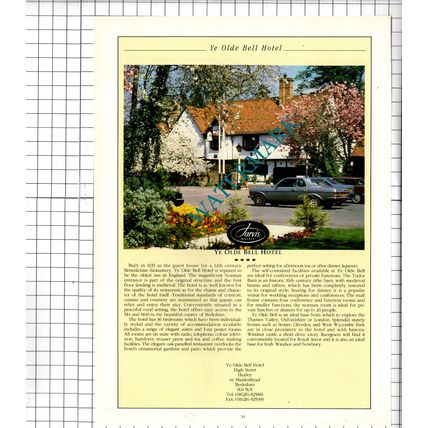 Ye Olde Bell Hotel Hurley Berkshire Advert - 1995 Cutting