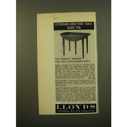 1961 Lloyds Furniture Advertisement - Extension Directoire Table Seats Ten