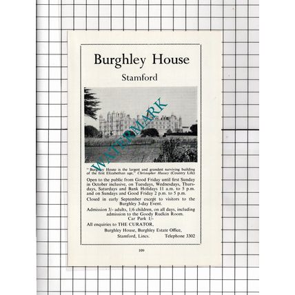Burghley House Stamford Lincolnshire - 1966 Advert