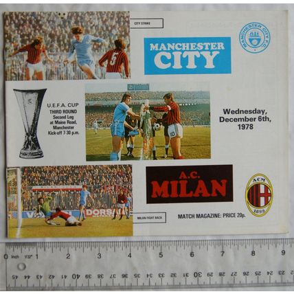 1979 programme Manchester City v. AC Milan, UEFA Cup 3rd round