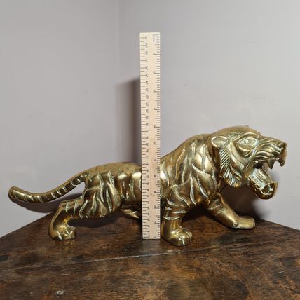 Large Vintage Brass Tiger Figure