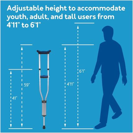 Carex Folding Aluminum under Arm Crutches for Adults 4'11" to 6'1", 2 Lightweigh