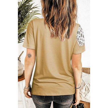 Khaki Bleached Leopard Print Crew Neck T Shirt