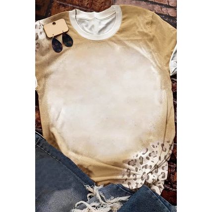 Khaki Bleached Leopard Print Crew Neck T Shirt