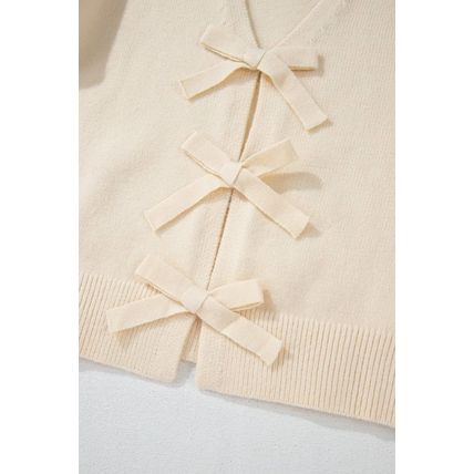 Jet Stream Bowknot Front Loose V Neck Knitted Cardigan