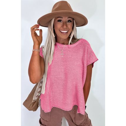 Sachet Pink Solid Color Sweater Tee with Side Slits