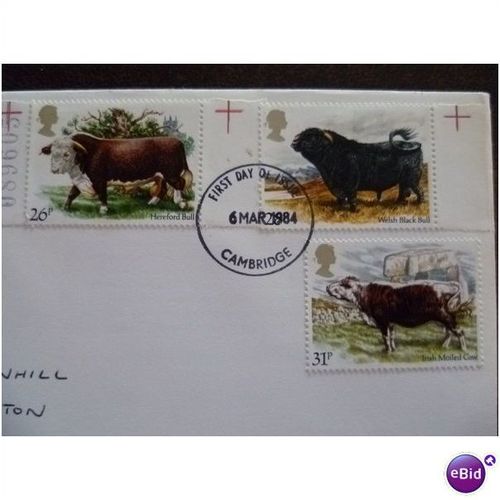 1984 GB British Cattle set of 5 fine used stamps Bulls Highland Cow farm Welsh