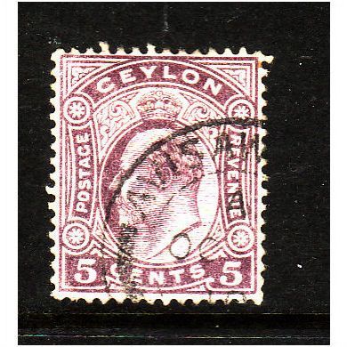 CEYLON 1908 SG 290 5c DULL PURPLE FINE USED