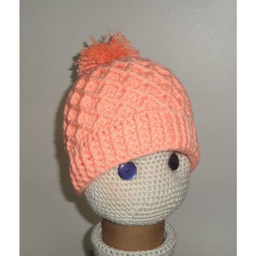 Ski hat #h child pom pom trellis crochet 20 inch circumference winter headwear