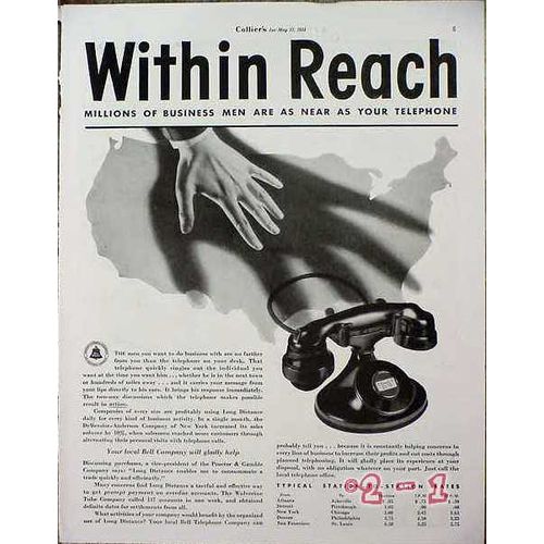 AMERICAN TELEPHONE TELEGRAPH 1934 within reach of millions vintage ad