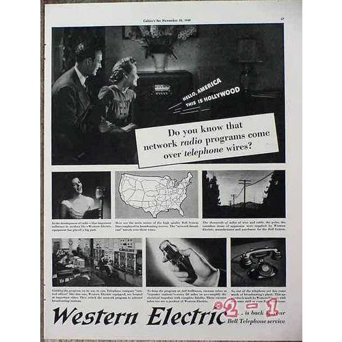 WESTERN ELECTRIC 1940 network radio over telephone wires vintage ad