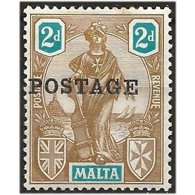 Malta 1926 SG147 2d Bistre-Brown & Turquoise "POSTAGE" Mounted Mint .. ..