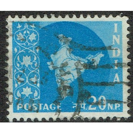 India 1958 Definitive Issue 20np Blue wmk Asokan Temple SG408 FU
